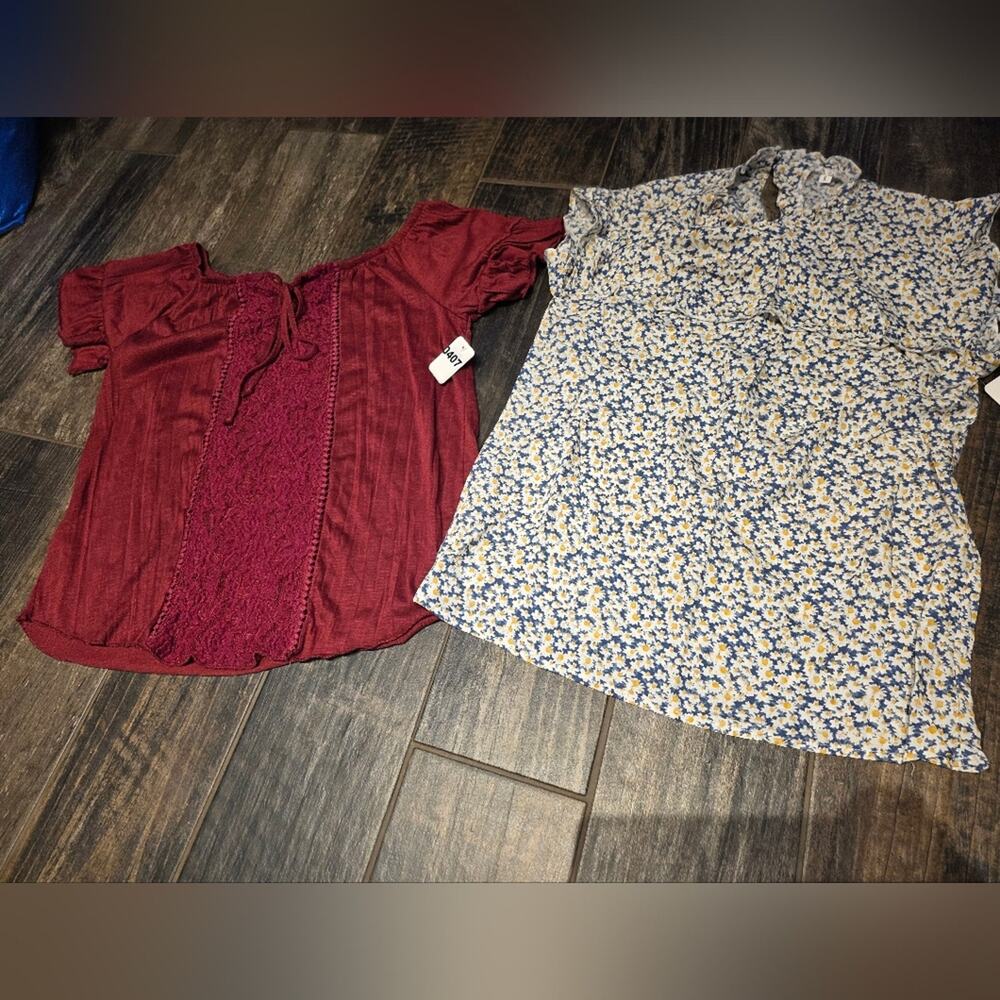 #407 & #408 - 2 For The Price Of 1 Burgundy Lace Detail Blouse & Floral Blouse